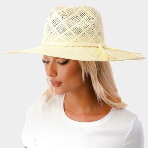 Ivory Braided Trim Woven Straw Fedora Hat